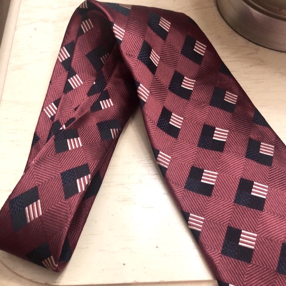 Ermenegildo Zegna Tie/ burgundy print - Picture 1 of 8